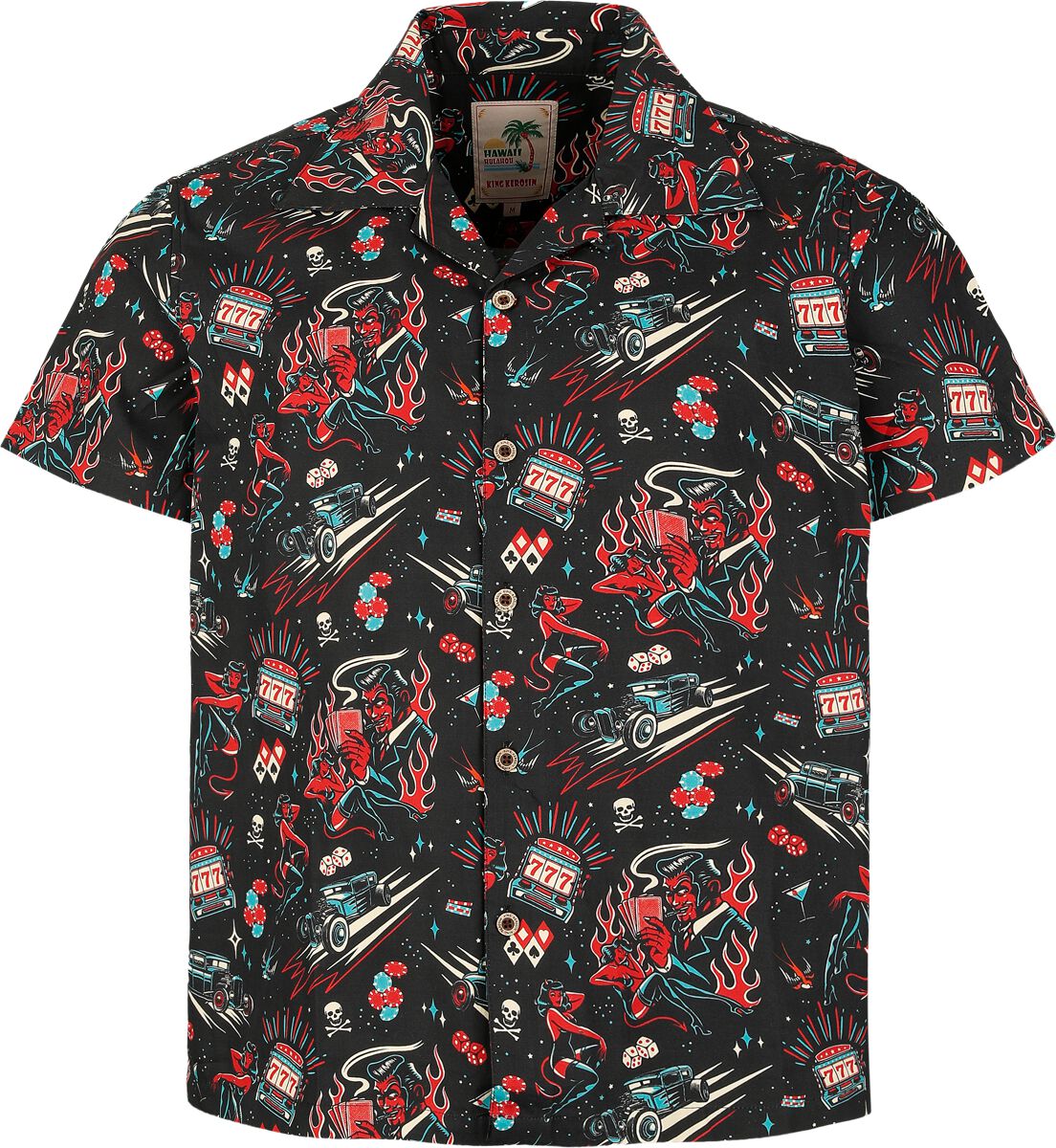 Chemise manches courtes Rockabilly de King Kerosin - Rockabilly Devil Hawaii Shirt - S à 5XL - pour Homme - noir - King Kerosin