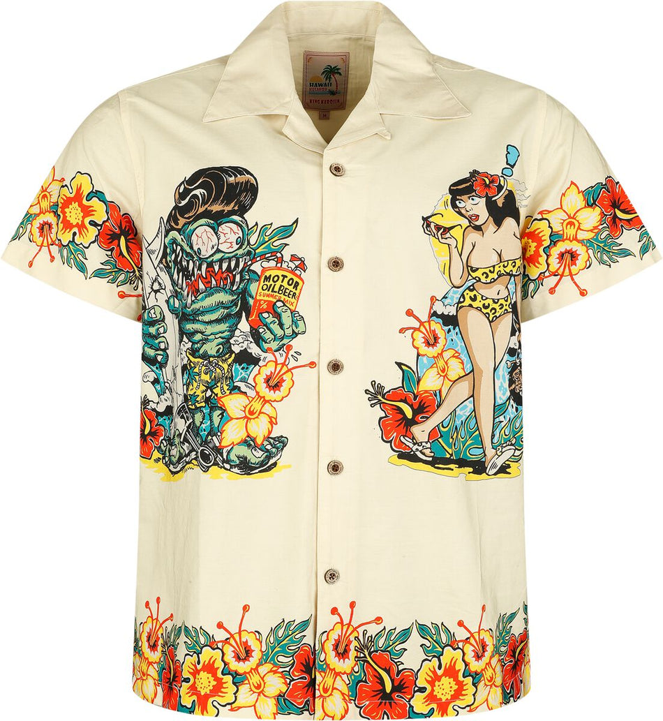Chemise manches courtes Rockabilly de King Kerosin - Chemise Hawaïenne - S à 5XL - pour Homme - naturel - King Kerosin
