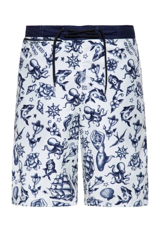 Short de bain Rockabilly de King Kerosin - S à XL - pour Homme - blanc cassé - King Kerosin