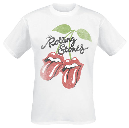 T-Shirt Manches courtes  de The Rolling Stones - Cherries Lick - L à XXL - pour Homme - blanc - The Rolling Stones