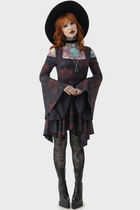 Robe courte Gothic de Killstar - Blood Rose Mini Dress - XS à XL - pour Femme - noir/rouge - Killstar