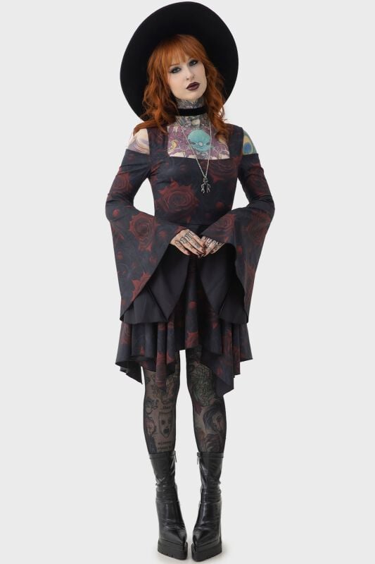 Robe courte Gothic de Killstar - Blood Rose Mini Dress - XS à XL - pour Femme - noir/rouge - Killstar