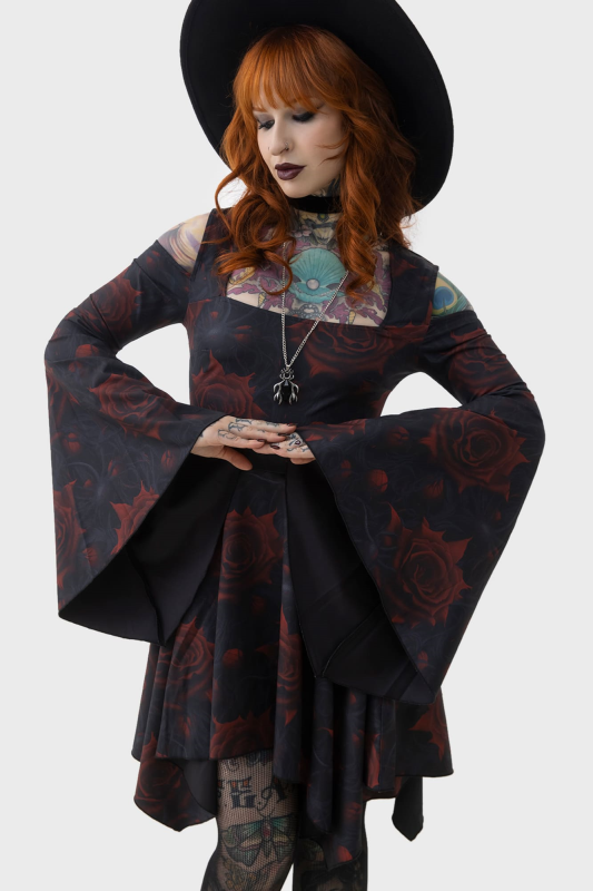 Robe courte Gothic de Killstar - Blood Rose Mini Dress - XS à XL - pour Femme - noir/rouge - Killstar - View 2