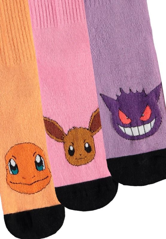 Chaussettes Gaming de Pokémon - Salamèche, Évoli, Ectoplasma - EU35-38 à EU 39-42 - pour Unisexe - multicolore - Pokémon