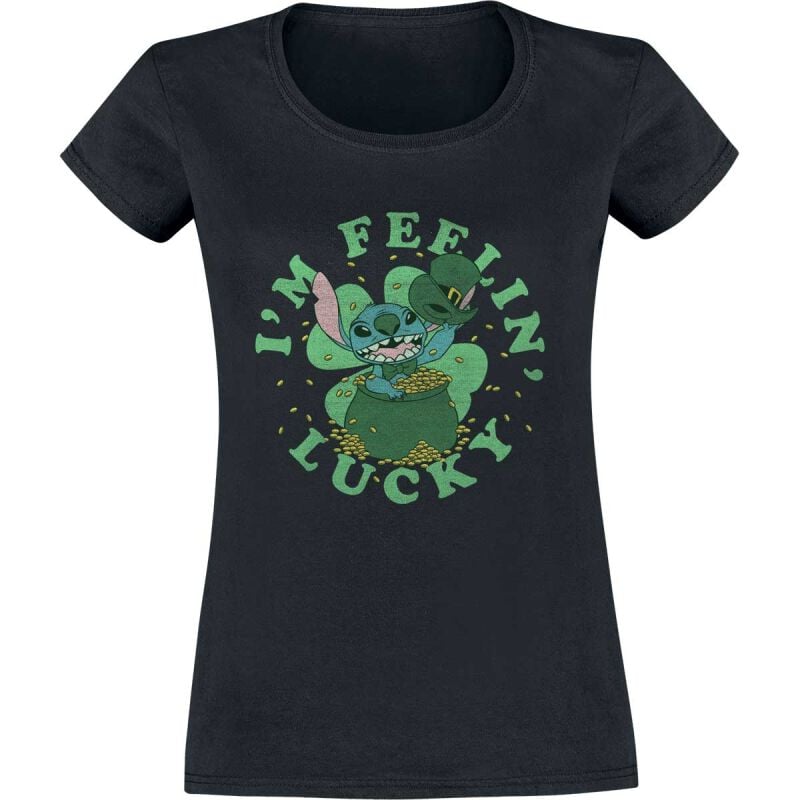 T-Shirt Manches courtes Disney de Lilo & Stitch - I´m feelin lucky - M à XL - pour Femme - noir - Lilo & Stitch