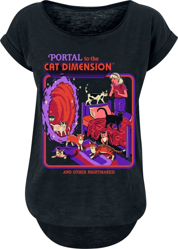 T-Shirt Manches courtes Fun de Steven Rhodes - Portal to the cat dimension - S à XXL - pour Femme - noir - Steven Rhodes