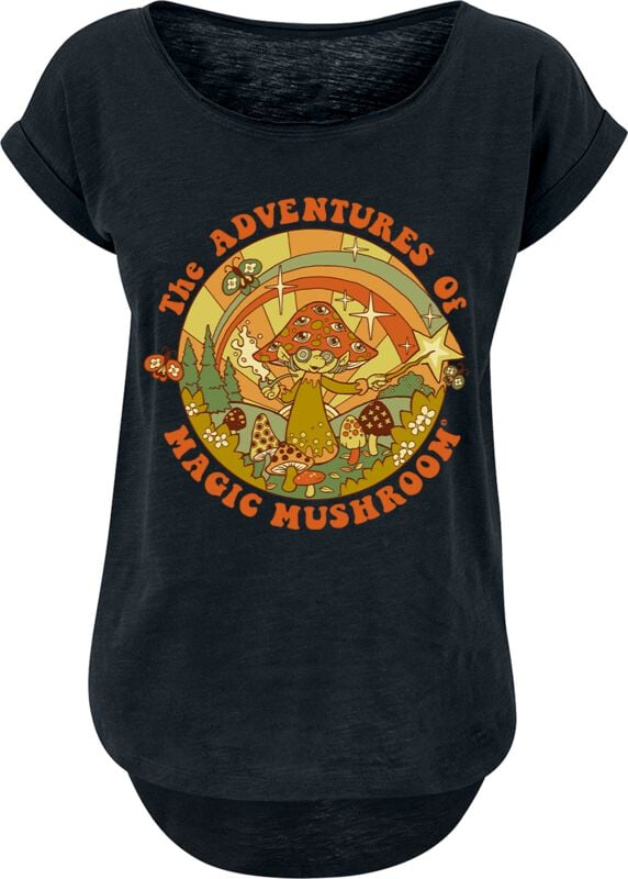 T-Shirt Manches courtes Fun de Steven Rhodes - The adventures of magic mushroom - S à XL - pour Femme - noir - Steven Rhodes