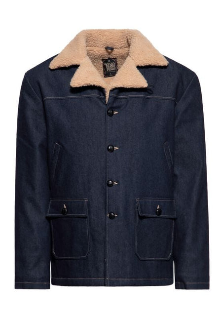 Veste d'hiver Rockabilly de King Kerosin - Winter Coat Dark Blue Wash - M à 3XL - pour Homme - bleu - King Kerosin