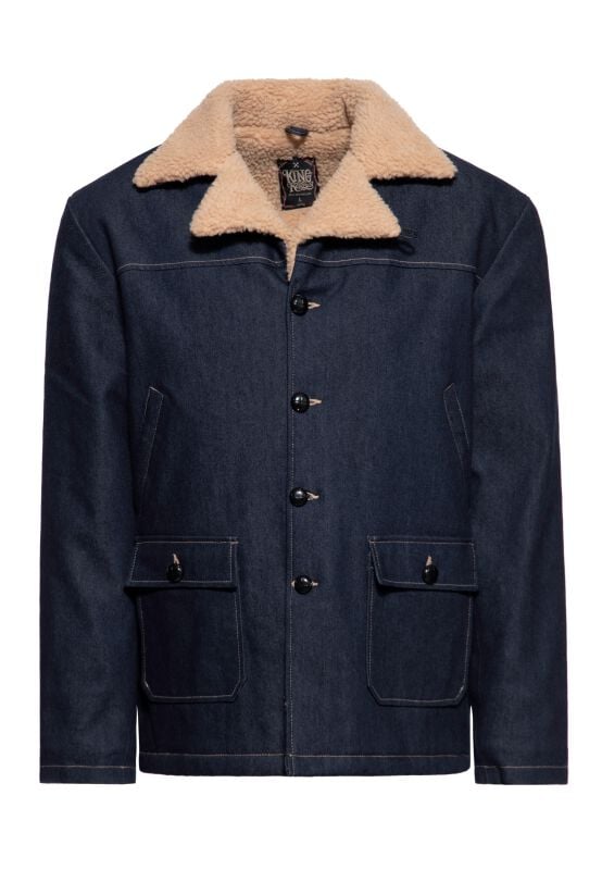 Veste d'hiver Rockabilly de King Kerosin - Winter Coat Dark Blue Wash - M à 3XL - pour Homme - bleu - King Kerosin