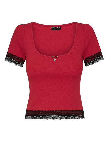T-Shirt Manches courtes  de Vive Maria - Sweet - Crop Top - S à XXL - pour Femme - rouge/noir - Vive Maria
