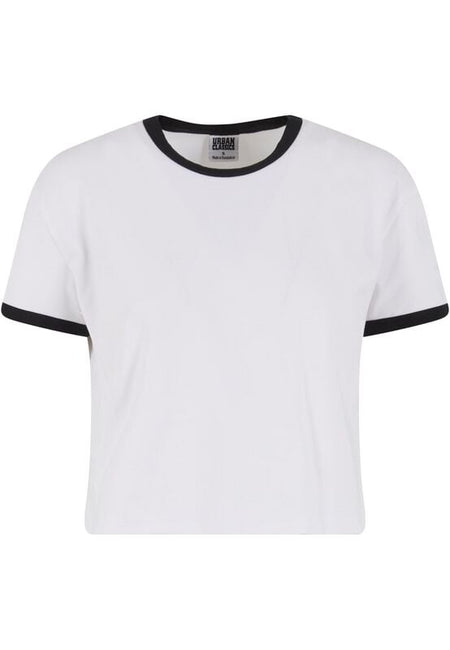T-Shirt Manches courtes  de Urban Classics - Contraste Rétro - T-Shirt - XS à XL - pour Femme - blanc/noir - Urban Classics
