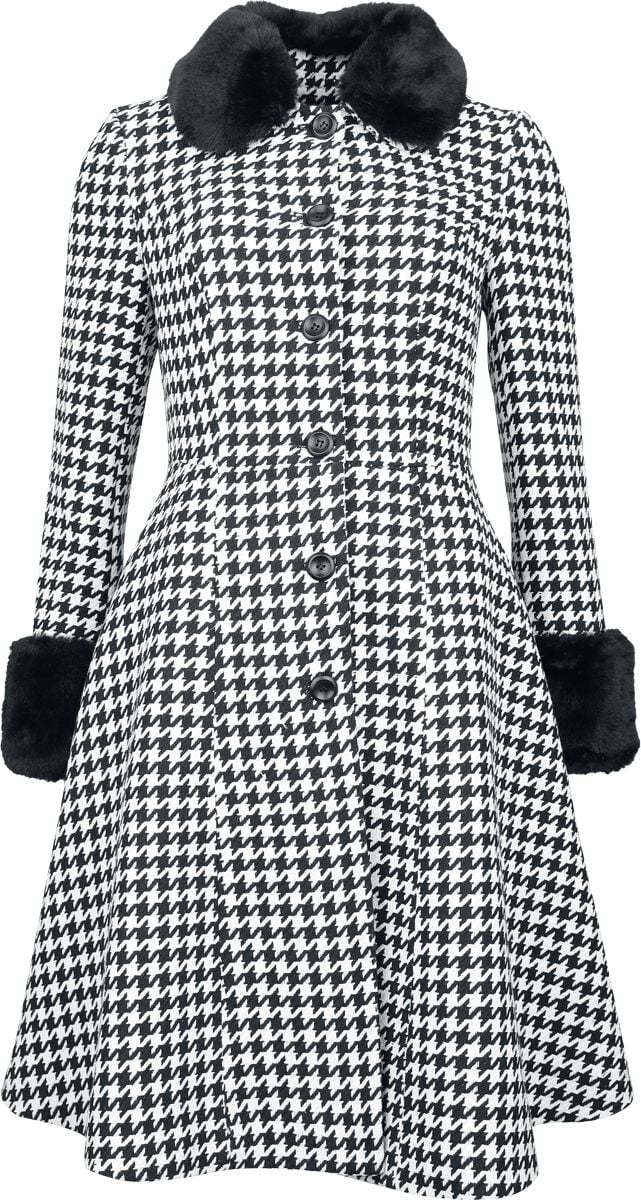 Manteaux Rockabilly de Voodoo Vixen - Houndstooth Faux Fur Trim Coat - XS à XXL - pour Femme - noir/blanc - Voodoo Vixen