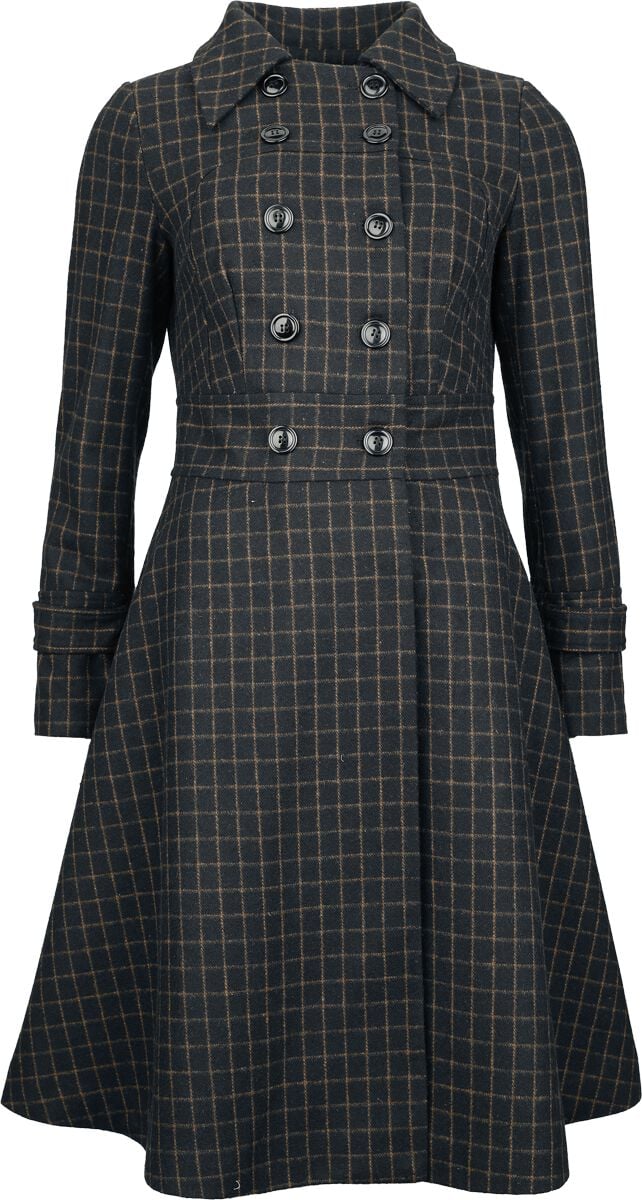 Manteaux Rockabilly de Voodoo Vixen - Double Breasted Collared Check Coat - S à XL - pour Femme - noir/marron - Voodoo Vixen