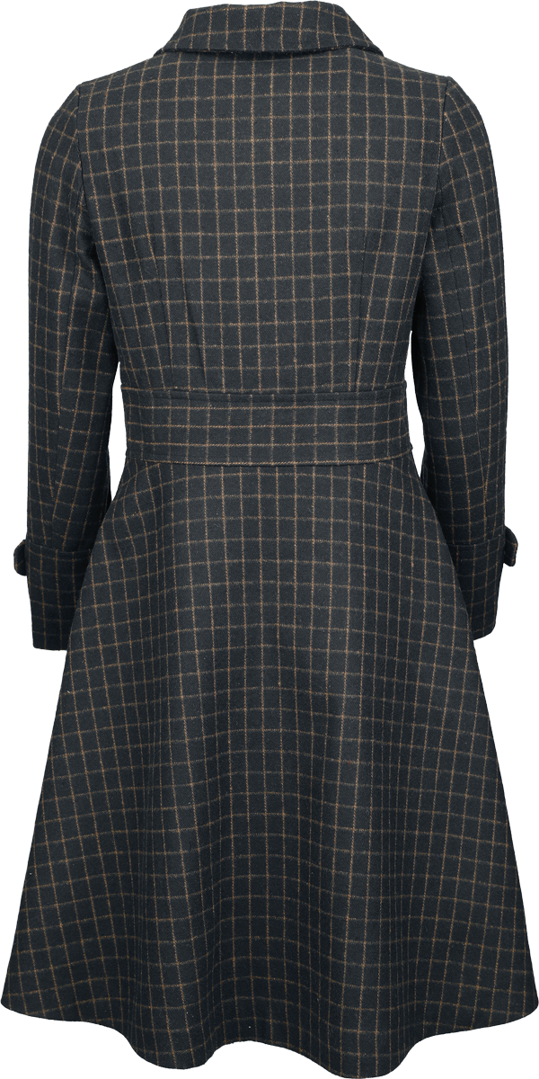 Manteaux Rockabilly de Voodoo Vixen - Double Breasted Collared Check Coat - S à M - pour Femme - noir/marron - Voodoo Vixen - View 2