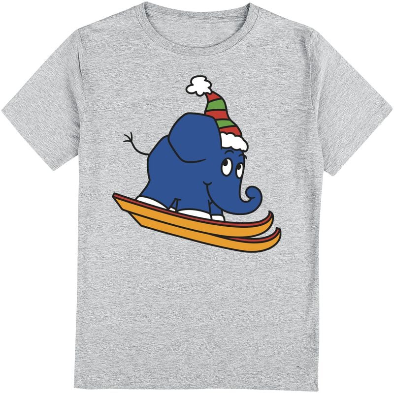 T-Shirt Manches courtes  de Die Sendung mit der Maus - Éléphant - Dumbbell - 140 à 164 - pour Unisexe - gris chiné - Die Sendung mit der Maus