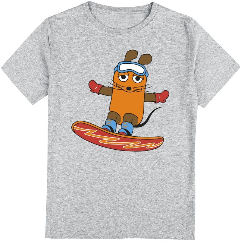 T-Shirt Manches courtes  de Die Sendung mit der Maus - Souris - Sports d'Hiver - Snowboard - 140 à 164 - pour Unisexe - gris chiné - Die Sendung mit der Maus