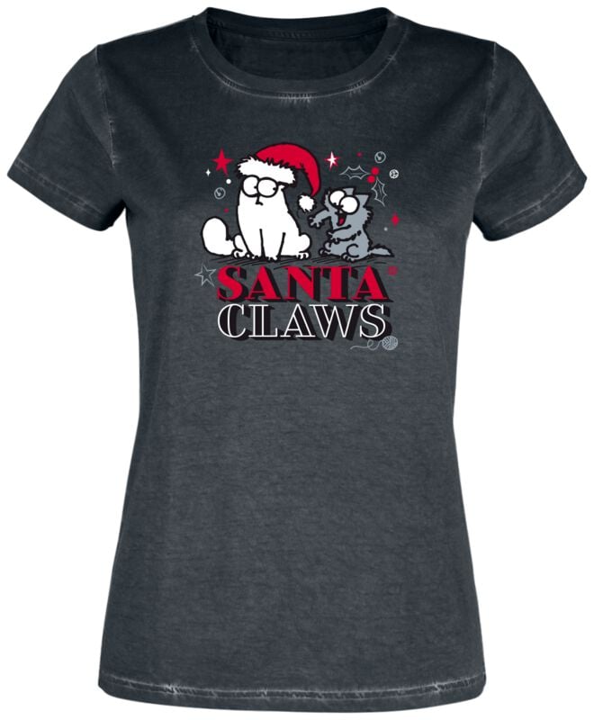 T-Shirt Manches courtes  de Simon's Cat - Santa Claws - S à 3XL - pour Femme - noir - Simon's Cat