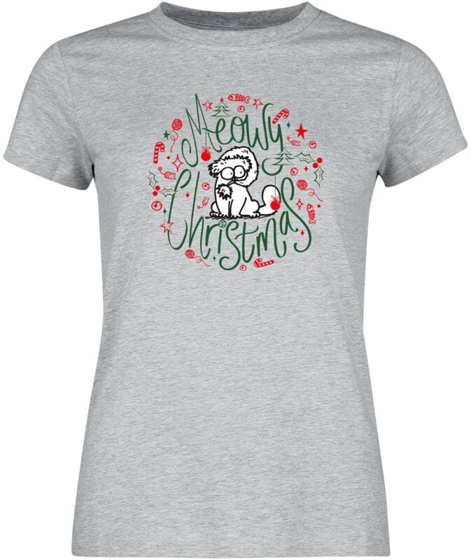 T-Shirt Manches courtes  de Simon's Cat - Meowy Christmas - S à 3XL - pour Femme - gris chiné - Simon's Cat