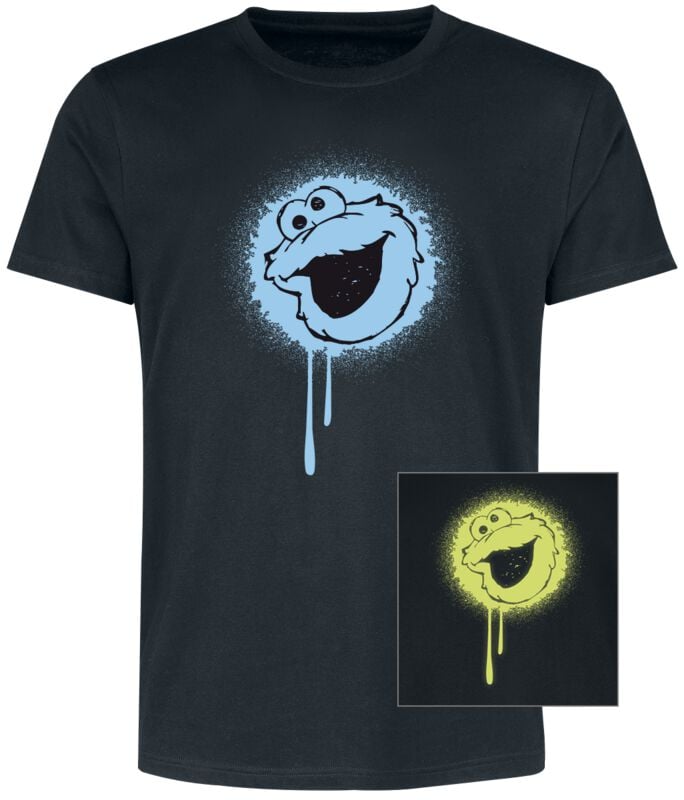 T-Shirt Manches courtes  de Sesame Street - Cookie Monster - Brille Dans Le Noir - M à L - pour Homme - noir - Sesame Street