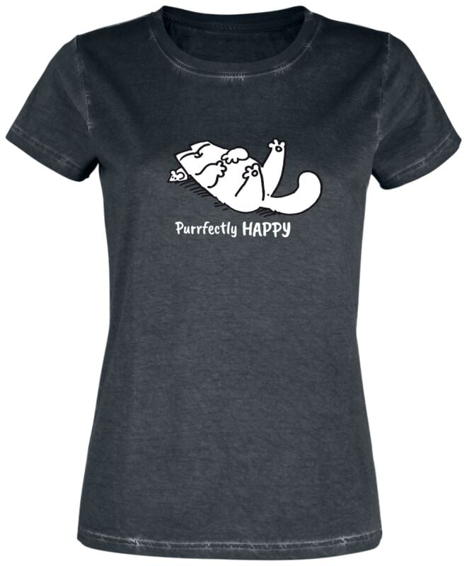 T-Shirt Manches courtes  de Simon's Cat - Purrrfectly Happy - L - pour Femme - noir - Simon's Cat