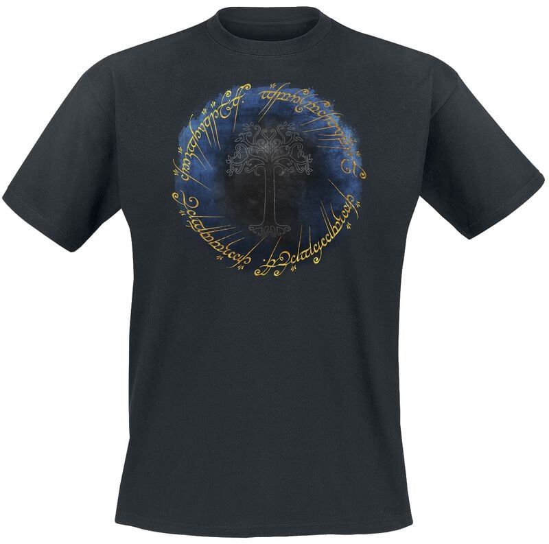 T-Shirt Manches courtes  de Le Seigneur Des Anneaux - Anneau & Arbre du Gondor - Imprimé Doré - M à 5XL - pour Homme - noir - Le Seigneur Des Anneaux