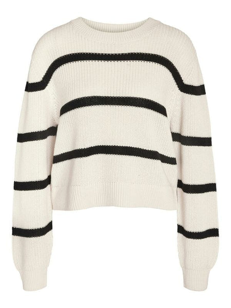 Pull tricoté  de Noisy May - NMMAYSA L/S STRIPE O-NECK NOOS - Pull Tricoté - XS à XL - pour Femme - crème - Noisy May