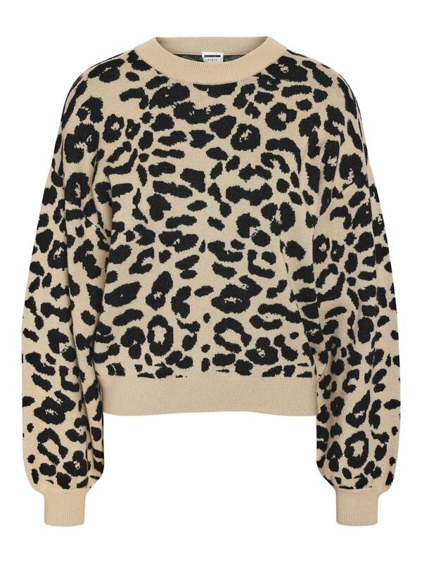 Pull tricoté  de Noisy May - NMCHARLOTT L/S O-NECK KNIT FWD NOOS - XS à XL - pour Femme - léopard - Noisy May