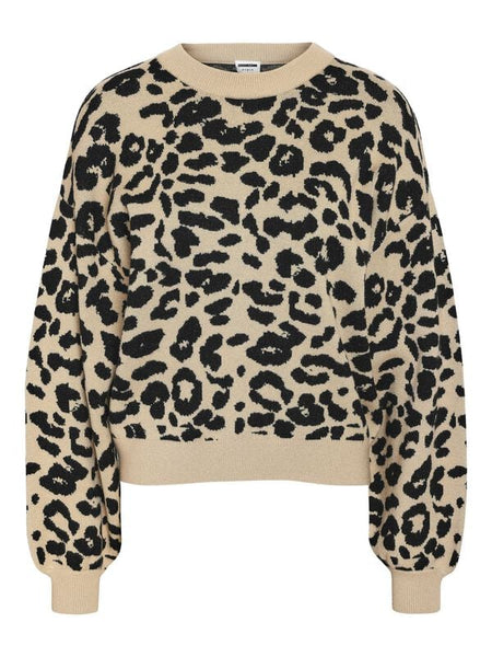 Pull tricoté  de Noisy May - NMCHARLOTT L/S O-NECK KNIT FWD NOOS - XS à XL - pour Femme - léopard - Noisy May