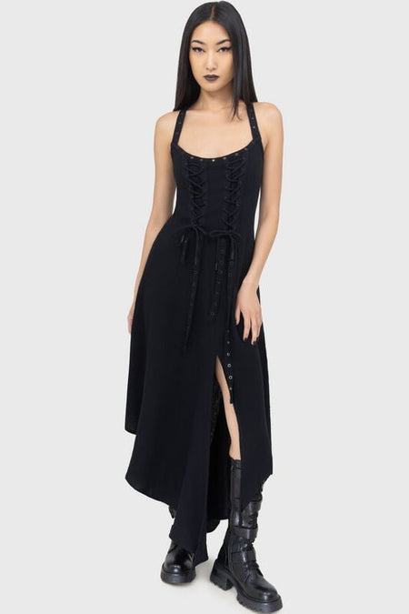 Robe mi-longue Gothic de KIHILIST by KILLSTAR - Beyond The Veil Dress - M à XL - pour Femme - noir - KIHILIST by KILLSTAR