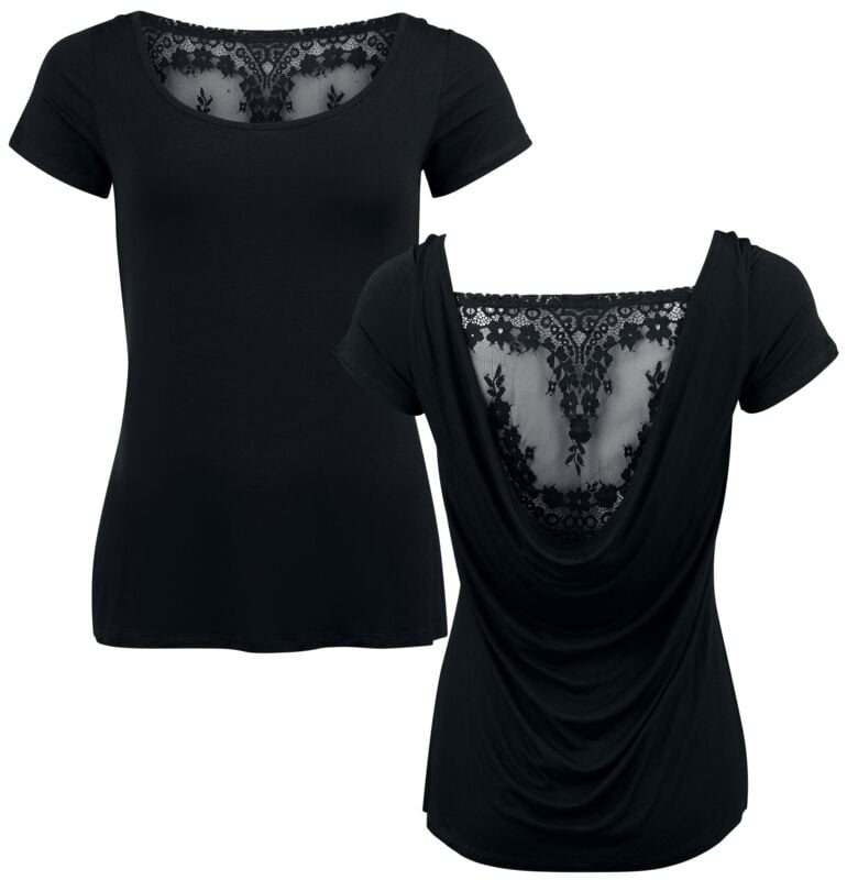 T-Shirt Manches courtes  de Black Premium by EMP - T-Shirt avec Détails en Dentelle - S à XXL - pour Femme - noir - Black Premium by EMP