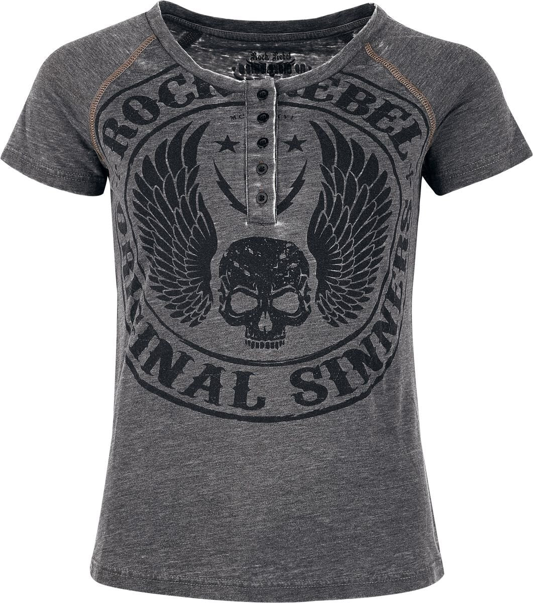 T-Shirt Manches courtes  de Rock Rebel by EMP - Skulls & Details - S à XXL - pour Femme - gris - Rock Rebel by EMP