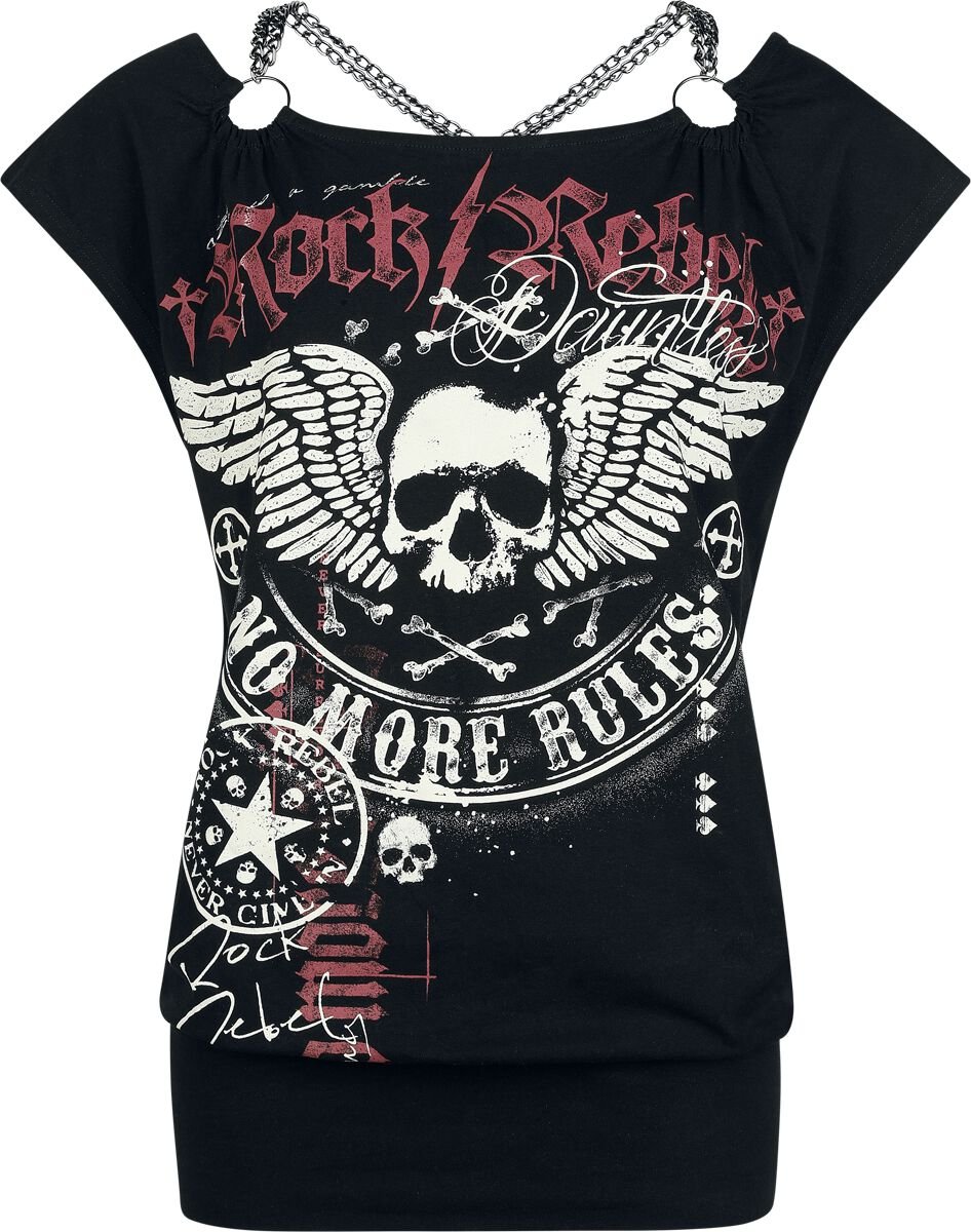T-Shirt Manches courtes  de Rock Rebel by EMP - T-Shirt Col Large & Chaînes - S à XXL - pour Femme - noir - Rock Rebel by EMP
