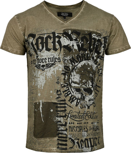 T-Shirt Manches courtes  de Rock Rebel by EMP - Skulls & Details - M à XXL - pour Homme - olive - Rock Rebel by EMP