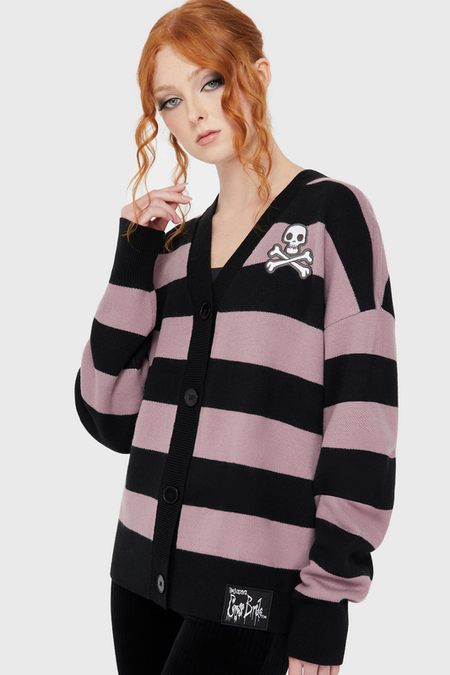 Gilets & Ponchos Gothic de Killstar - Cardigan tricoté Crossbone – Les Noces Funèbres II - XS à 3XL - pour Femme - noir/lilas - Killstar - View 2