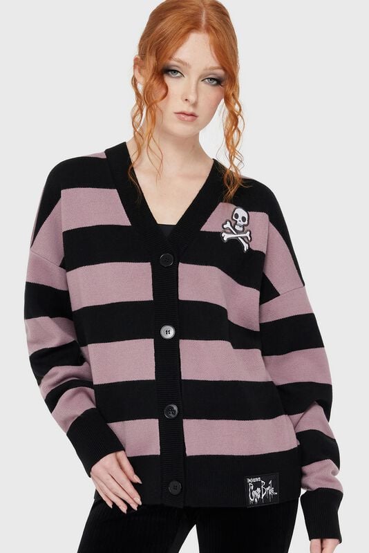Gilets & Ponchos Gothic de Killstar - Cardigan tricoté Crossbone – Les Noces Funèbres II - XS à 3XL - pour Femme - noir/lilas - Killstar