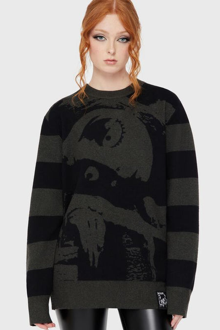 Pull tricoté Gothic de Killstar - Pull rayé Emily – Les Noces Funèbres II - XS à 4XL - pour Femme - noir/gris - Killstar