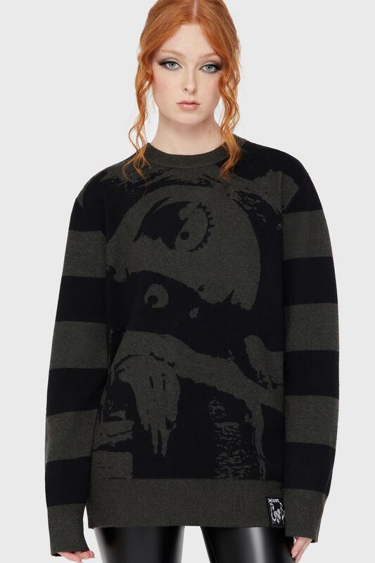 Pull tricoté Gothic de Killstar - Pull rayé Emily – Les Noces Funèbres II - XS à 4XL - pour Femme - noir/gris - Killstar