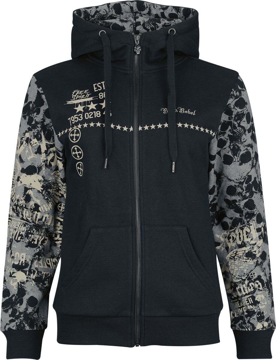 Sweat-shirt zippé à capuche  de Rock Rebel by EMP - Skulls & Details - S à XXL - pour Femme - noir - Rock Rebel by EMP
