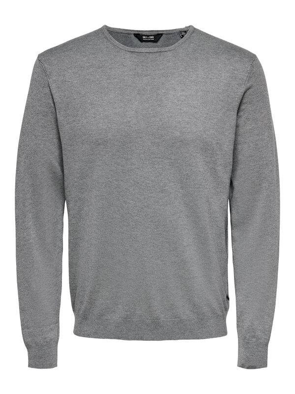 Pull tricoté  de ONLY and SONS - ONSWYLER LIFE REG 14 LS CREW KNIT NOOS - S à XXL - pour Homme - gris chiné - ONLY and SONS