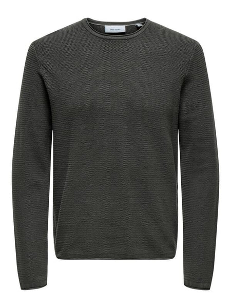 Pull tricoté  de ONLY and SONS - ONSERIC REG 12 STRUC CREW KNIT NOOS - S à XXL - pour Homme - gris - ONLY and SONS