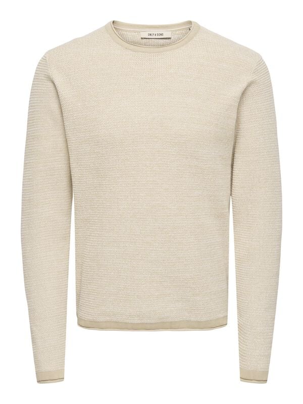 Pull tricoté  de ONLY and SONS - ONSERIC REG 12 STRUC CREW KNIT NOOS - S à XXL - pour Homme - beige - ONLY and SONS