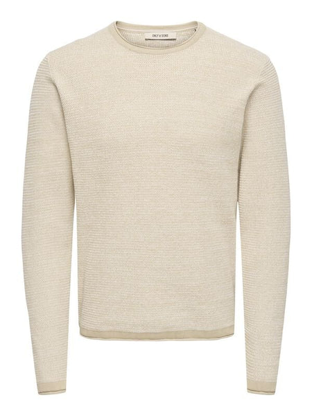 Pull tricoté  de ONLY and SONS - ONSERIC REG 12 STRUC CREW KNIT NOOS - S à XXL - pour Homme - beige - ONLY and SONS