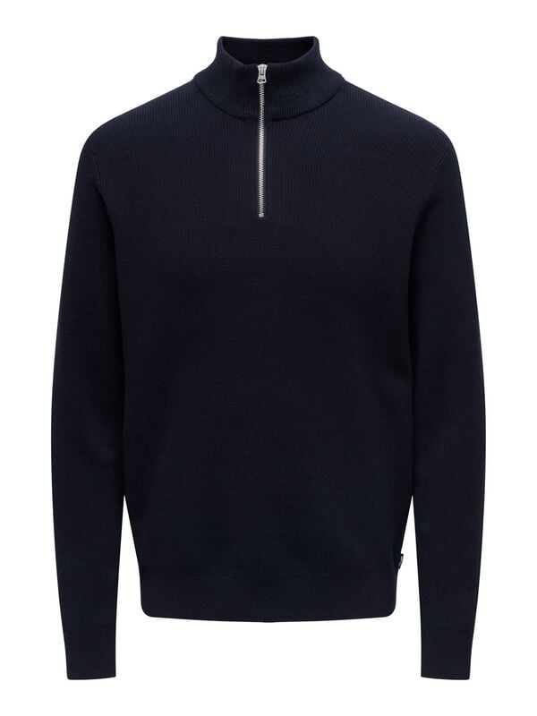 Pull tricoté  de ONLY and SONS - ONSPHIL REG 12 STRUC HALF ZIP KNIT NOOS - S à XXL - pour Homme - marine - ONLY and SONS