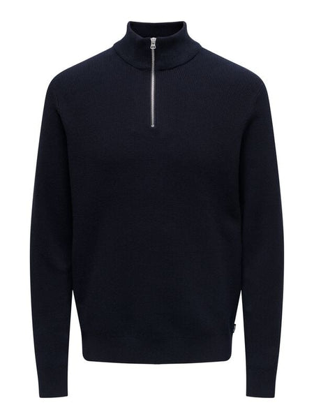 Pull tricoté  de ONLY and SONS - ONSPHIL REG 12 STRUC HALF ZIP KNIT NOOS - S à XXL - pour Homme - marine - ONLY and SONS