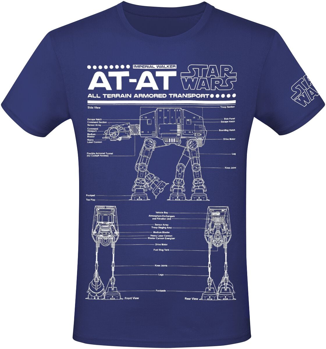 T-Shirt Manches courtes Disney de Star Wars - Schéma AT-AT - S à 3XL - pour Homme - bleu - Star Wars