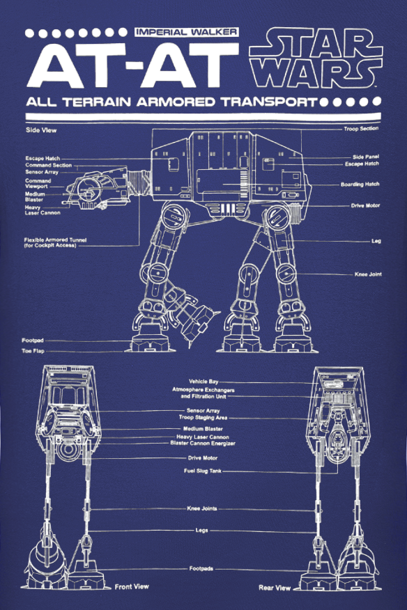 T-Shirt Manches courtes Disney de Star Wars - Schéma AT-AT - S à 3XL - pour Homme - bleu - Star Wars - View 2