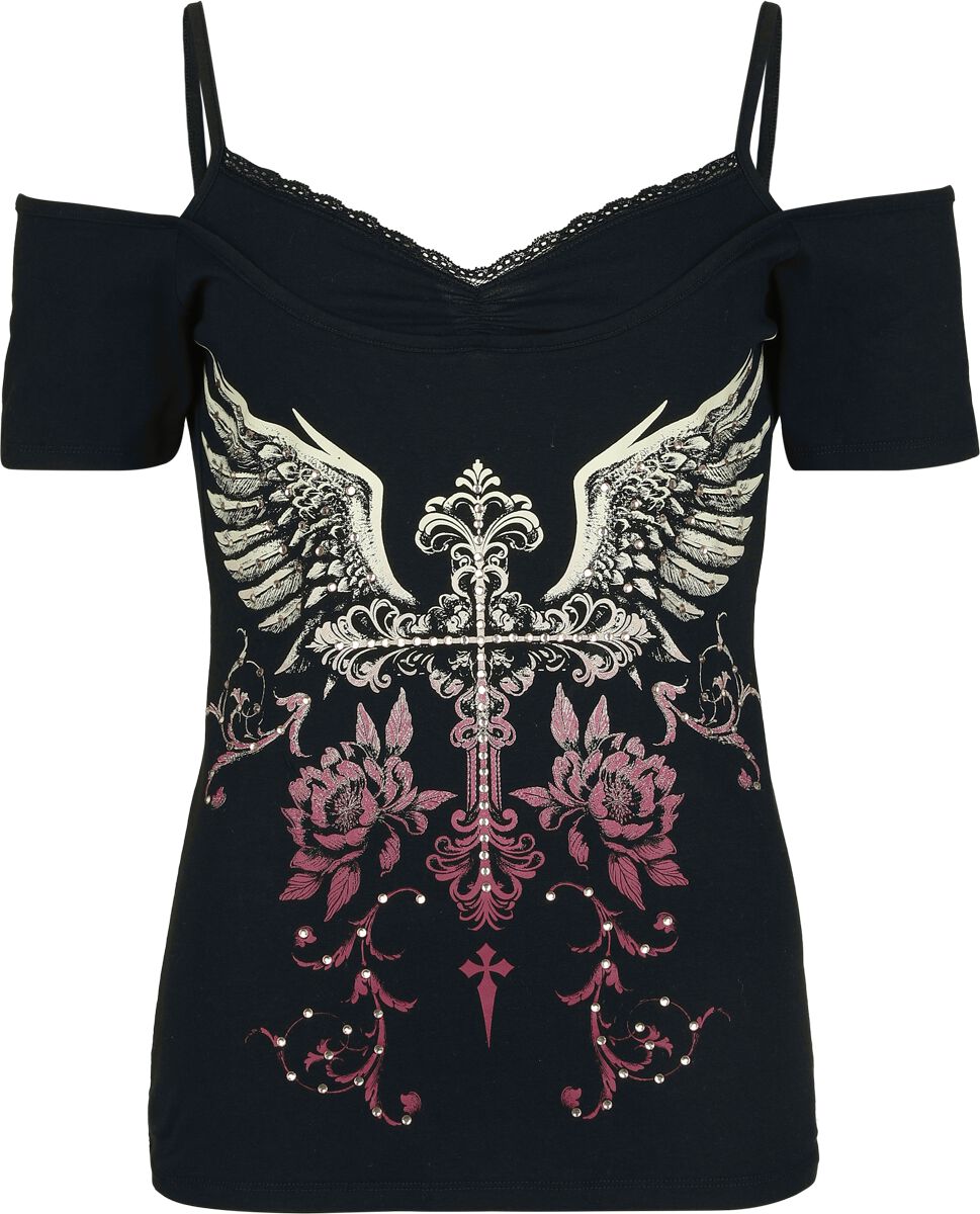 T-Shirt Manches courtes  de Rock Rebel by EMP - Mystical Flowers - S à XXL - pour Femme - noir - Rock Rebel by EMP