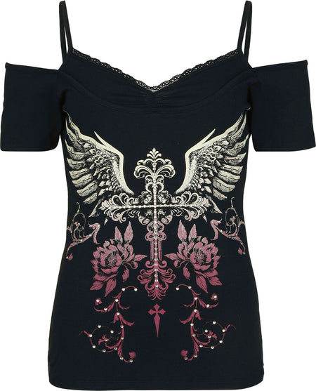 T-Shirt Manches courtes  de Rock Rebel by EMP - Mystical Flowers - S à XXL - pour Femme - noir - Rock Rebel by EMP