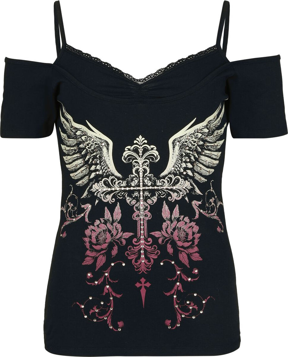 T-Shirt Manches courtes  de Rock Rebel by EMP - Mystical Flowers - S à XXL - pour Femme - noir - Rock Rebel by EMP