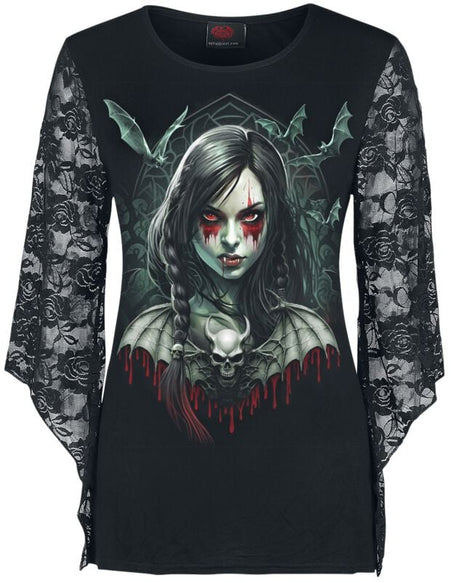 T-shirt manches longues Gothic de Spiral - Hallow's Eve - M à L - pour Femme - noir - Spiral